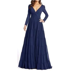 Mac Duggal 55311 Long Sleeve Ruffle Tiered Evening Gown A Line 18 Plus Size